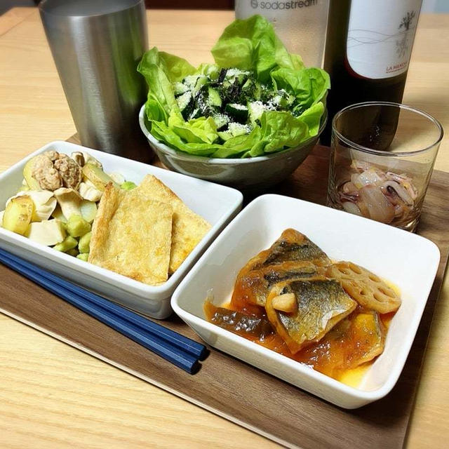 にしんの中華餡かけ　温野菜きんぴらタルタル和え　の献立。