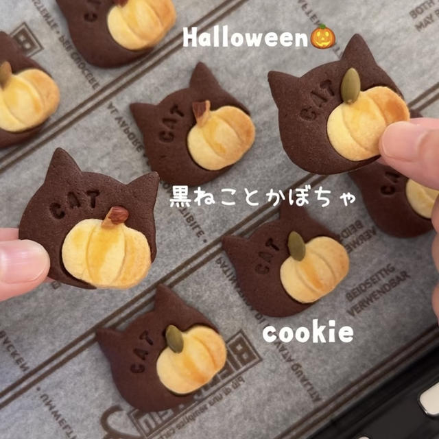 黒ねことかぼちゃのクッキー🎃パズルみたいな型抜きクッキー♡ハロウィンクッキーのレシピだよ！