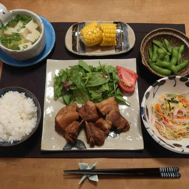 スペアリブの味噌煮込みの晩ご飯　と　綺麗な紫陽花の花♪