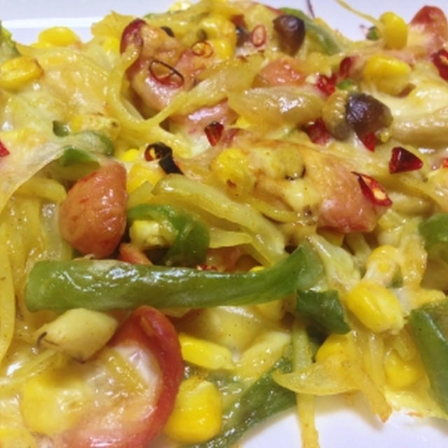 野菜にチーズをのせて焼いて＆庭のヘチマ♪