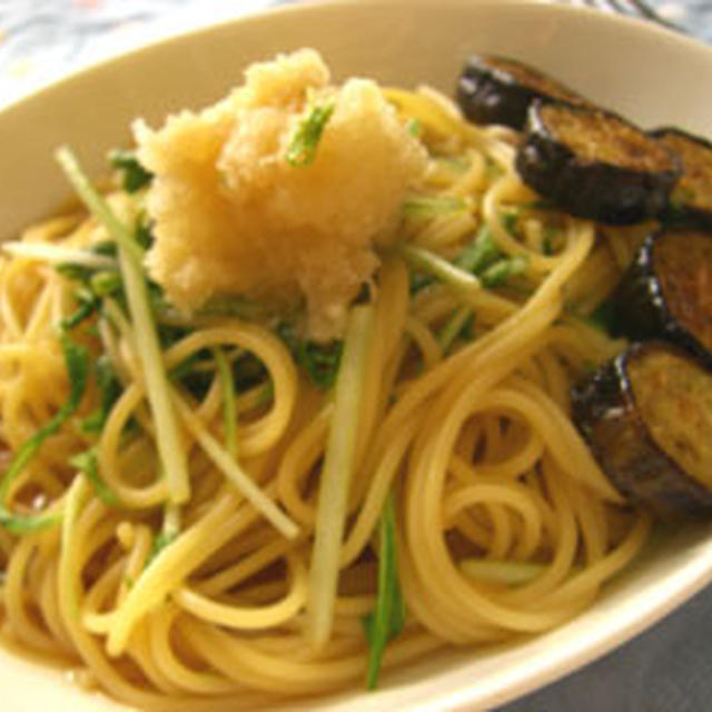 水菜と茄子のみぞれパスタ
