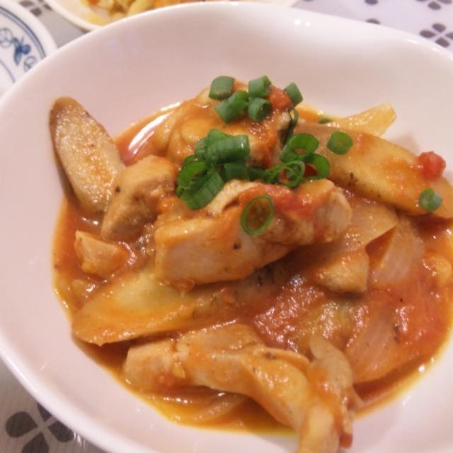 ゴボウと鶏肉の和風トマト煮