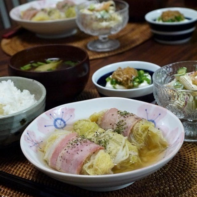 豚薄切り肉でロール白菜。