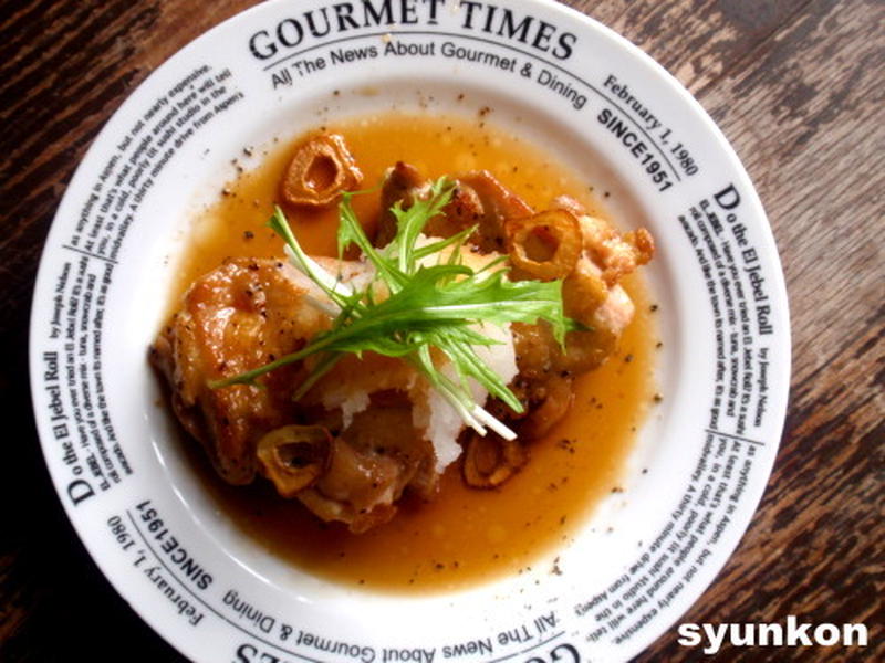 【簡単カフェごはん】鶏の胡椒ガーリック焼きおろしポン酢がけでワンプレート