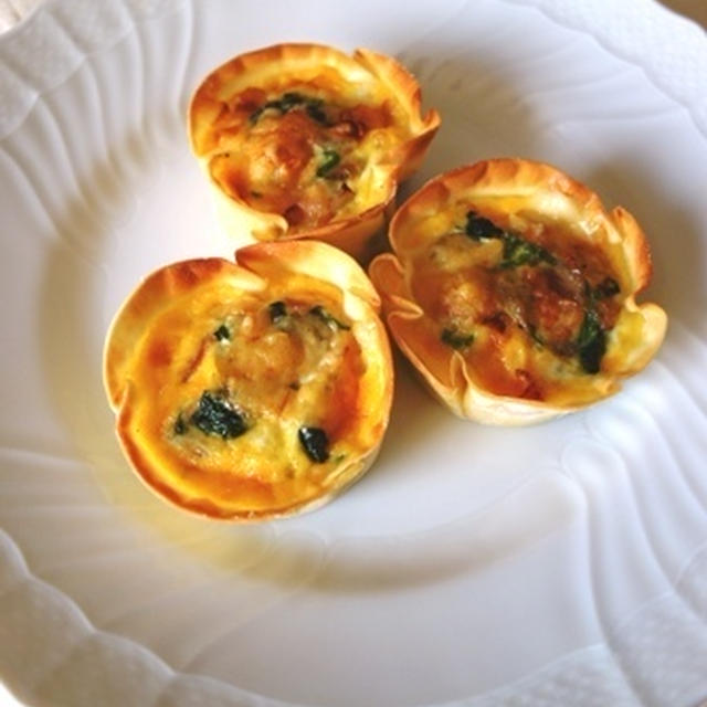 暮らしニスタ掲載♪餃子の皮で☆ほうれん草のミニキッシュ