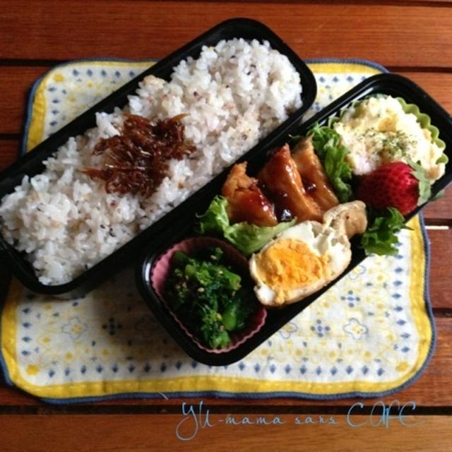 ささみの梅肉照り焼き弁当♡卒業式ですね。