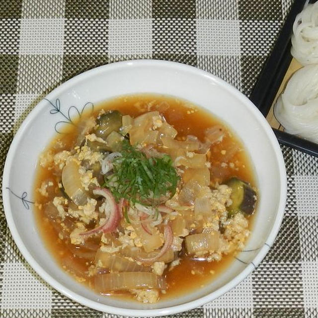 ナスの煮びたしでソーメン（つけ麺）