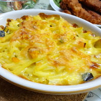 早ゆでパスタでかぼちゃのカルボナーラ・グラタン