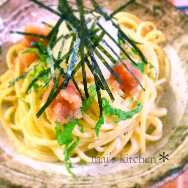 大葉香る♡簡単旨〜♡大好き明太クリームパスタ♡