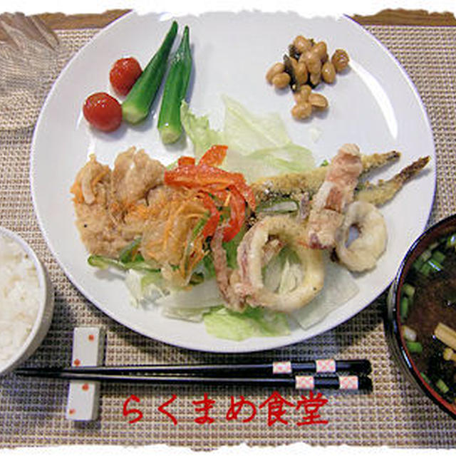 オーブンで焼く【いかげそソテー】定食♪