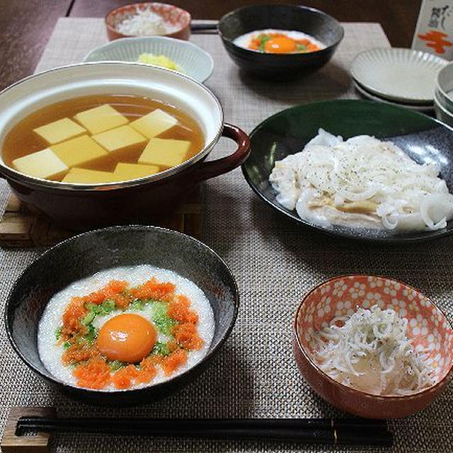 鶏むね肉と新玉ねぎのサラダ仕立てやあったか豆腐