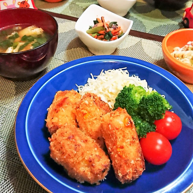 また作って！息子のリクエスト。鮭とコーンのポテトコロッケde夕食　＆　ささやかなついてない事件？
