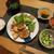 塩鯖フィレと茄子のねぎ味噌の晩ご飯　と　黒ダリアの花♪