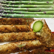 グリーンアスパラの巻きロース肉のパン粉焼き＆庭のカルミア♪