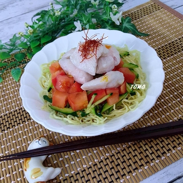 タレにちょい足しで♪水晶鶏のピリ辛冷やし中華