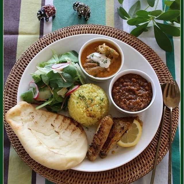 バターチキンカレーとキーマカレーのワンプレート♪