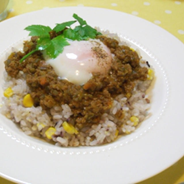 「カレー」部門：茄子とピーマンのスパイシーキーマカレー♪