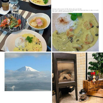 簡単フープロで海老のカレー風味のクリームソース煮ライス添～今朝の富士山や薪ストーブ準備