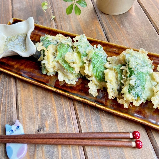 居酒屋メニュー♩カリカリふわ♡牡蠣のしそ巻き天ぷら
