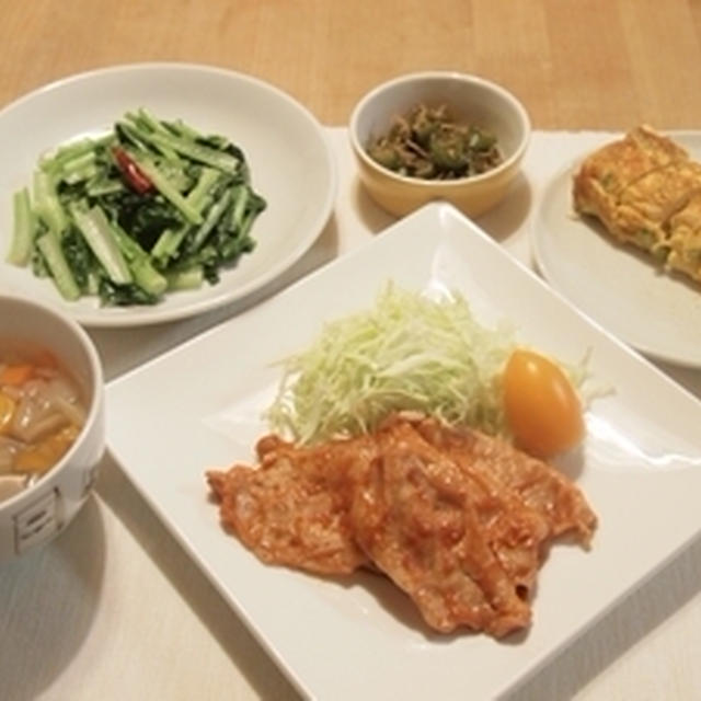 ポークチャップとゴーヤの卵焼きのお献立