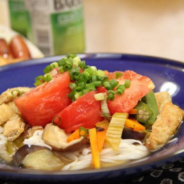 ヘルシー麺で野菜の焼き浸し冷しうどん風♪