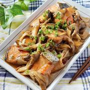 鮭と舞茸のこってり味噌マヨ炒め