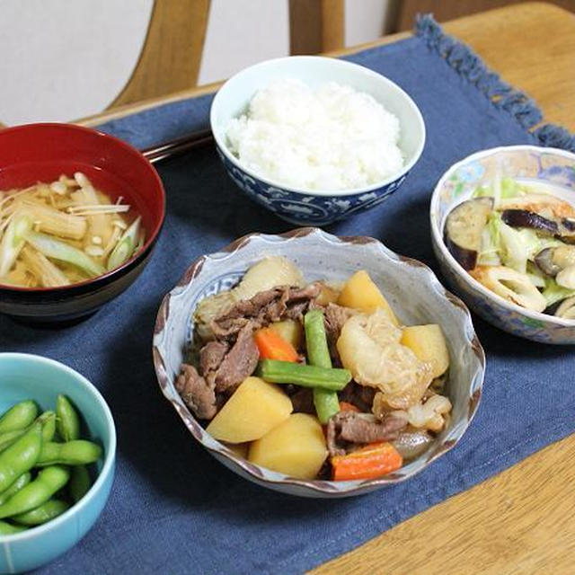 肉じゃがとなす・キャベツ・ちくわの塩だれ炒めでうちごはん（レシピ付）