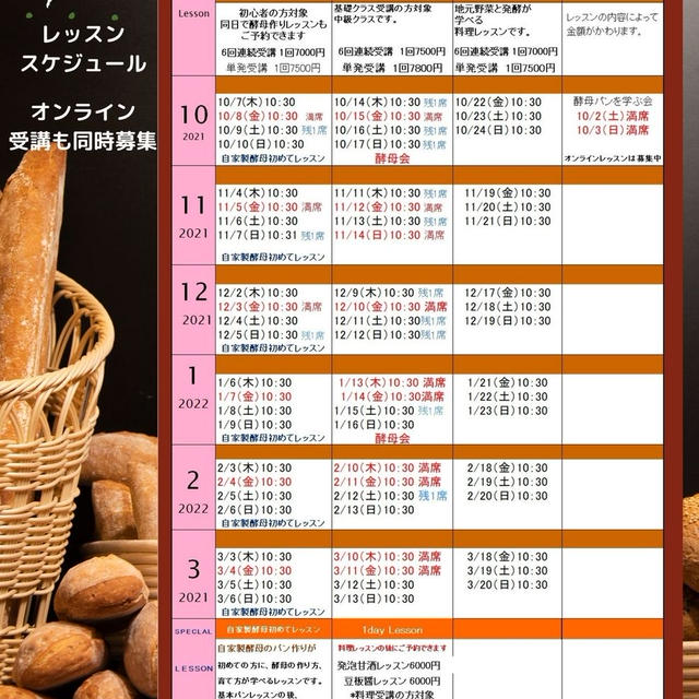 お教室の募集状況です。