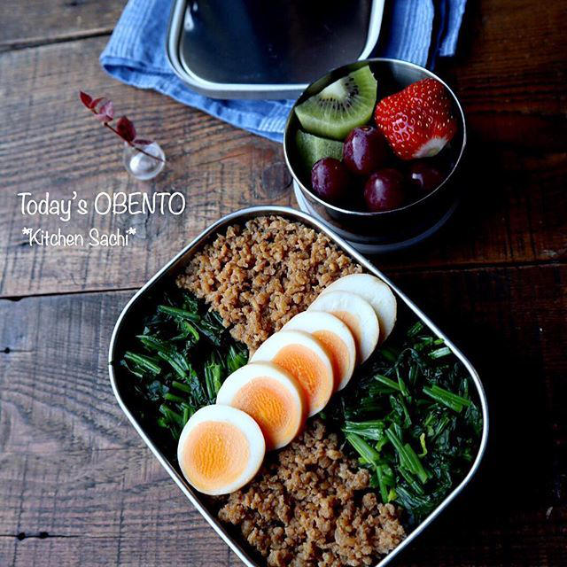 鶏そぼろの三色丼弁当♡【#お弁当#そぼろ】