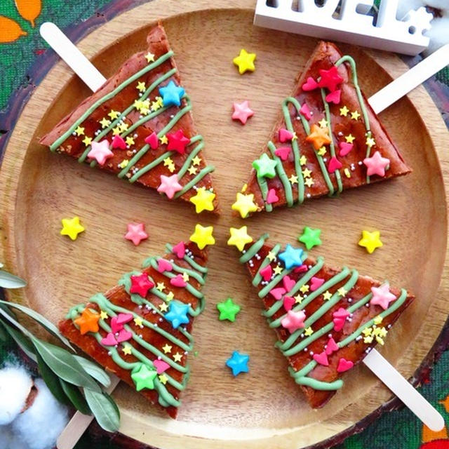 18×18角型☆柚子チョコチーズケーキの可愛いクリスマスツリー