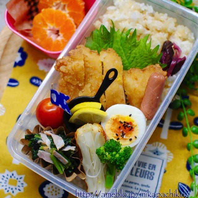 ＊男子高校生フライドチキン弁当と見切り品で千切りねぎ＊