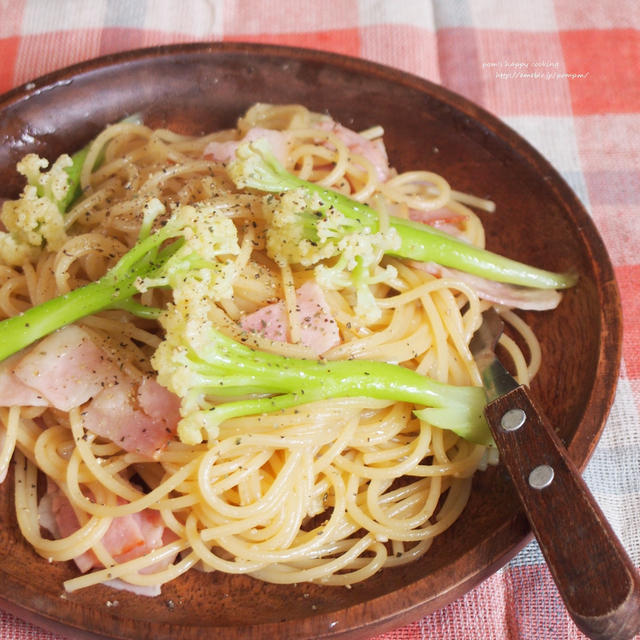 クッキーナとベーコンのパスタ