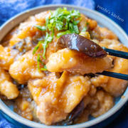 少ない油で作る 揚げナスと胸肉のみぞれ煮