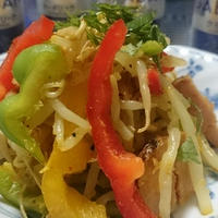 レンジで簡単☆彡もやしとパプリカとハムのカレースパイス和え
