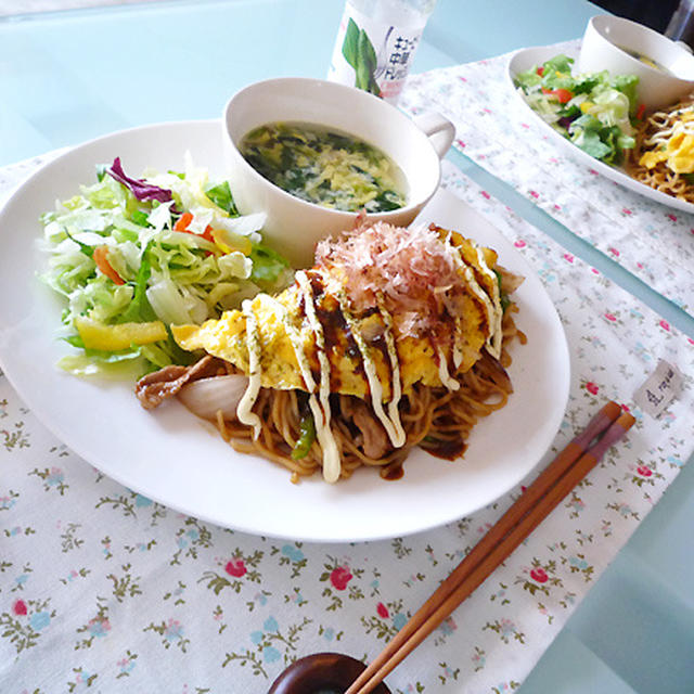 オム焼きそば♪旦那さんとの二人ランチ