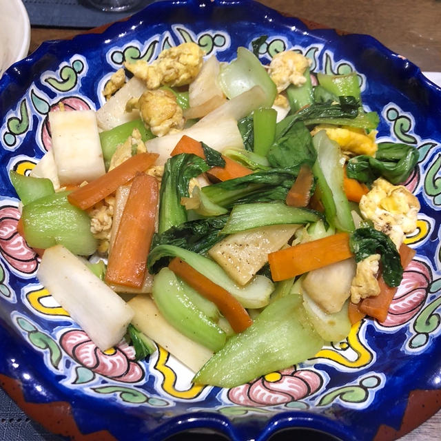 青梗菜と長芋の炒め物