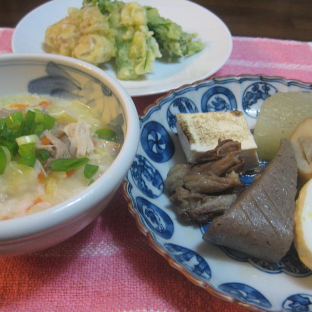 今日の晩御飯（鶏雑炊、簡単おでん、天ぷら）＆柚子茶、その他色々・・・・