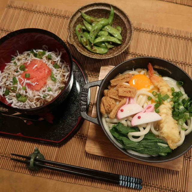 『中秋の名月』～お月見うさぎうどんと明太シラス丼と　我が家のススキ♪