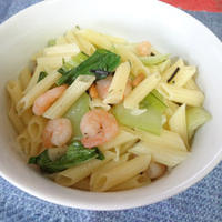 小海老と青梗菜のお茶漬けペンネ～マ・マー