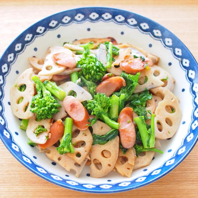 ササっと作れる！菜の花とれんこんのガーリック風味炒め