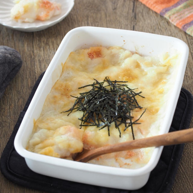 お餅リメイク！明太とろろグラタン