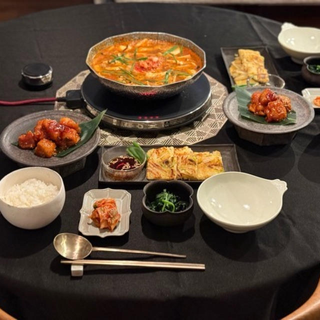 スンドゥブ鍋とヤンニョムチキンと白菜とネギのチヂミとかの夜ごはんと、楽天で気になる韓国料理