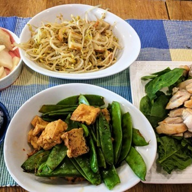 もやしとちくわの酢と麺つゆ、ごま油和え ～ シンプル 鶏もも肉の塩焼