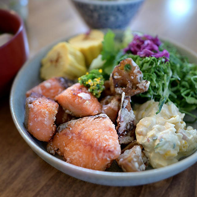 鮭と根菜の竜田揚げ