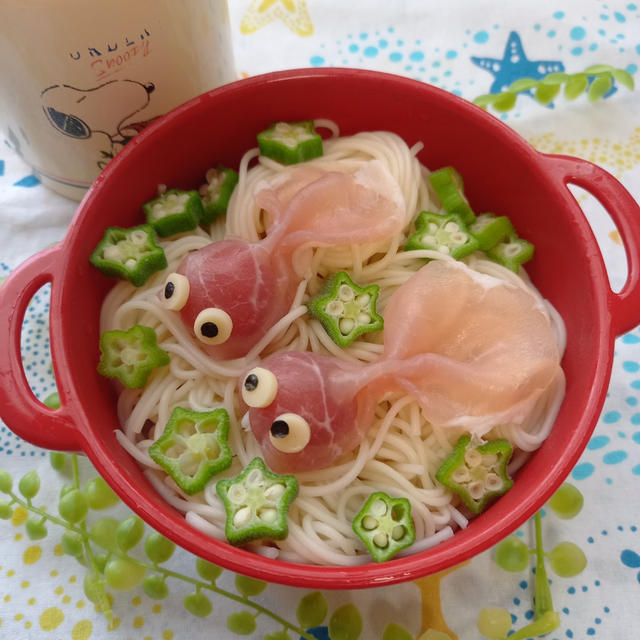 生ハムで金魚そうめん弁当〖デコ弁〗