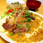 ポークソテー【キノコご飯のオムライスカレー】と砂肝アヒージョ