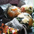 かぼちゃとスパムのおかか醤油おにぎり～さんばんと公園のお弁当～ by YUKImamaさん