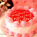 お菓子レシピ＊デコレーションバリエ、ピンクの和柄風ケーキ