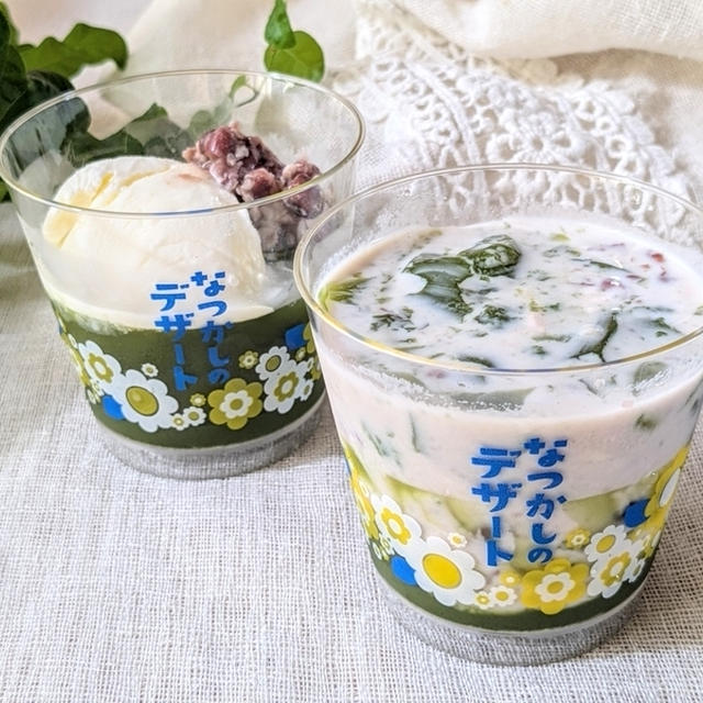デザートカップに手作りスイーツ♪『抹茶ゼリーミルク』