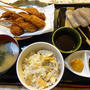 あさりご飯、串カツ、こんにゃくの田楽